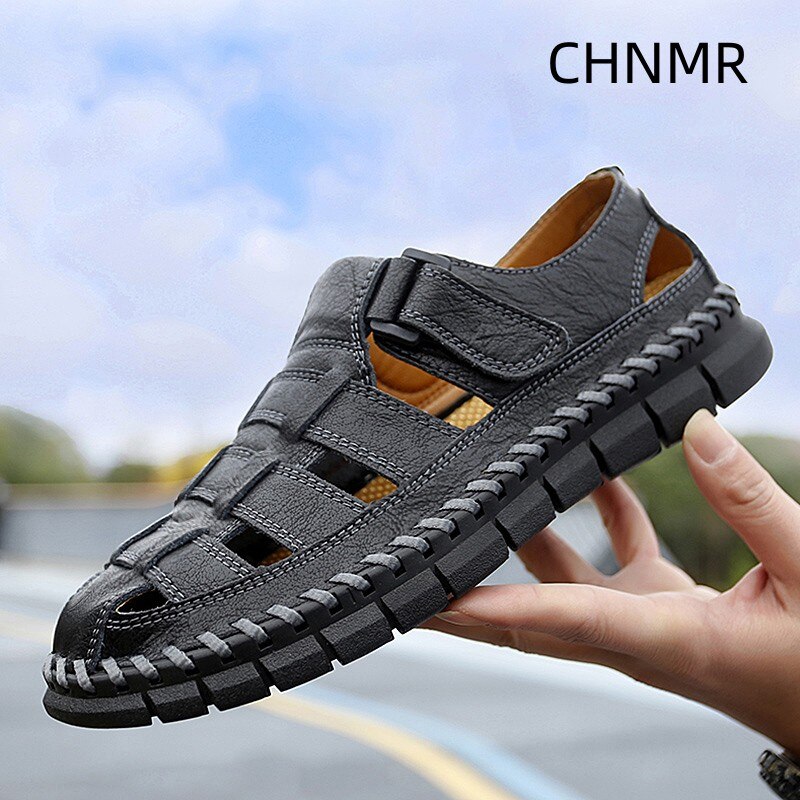 Genuine Leather Sandal for Men Round Toe.