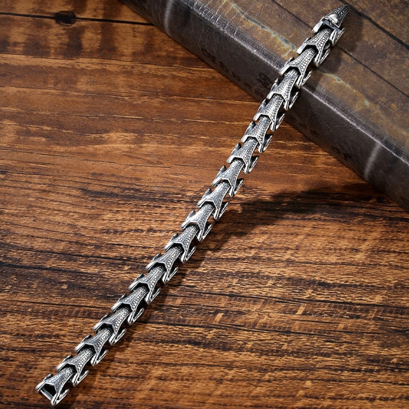 Sterling Silver Dragon Bone pattern bracelet for Men.