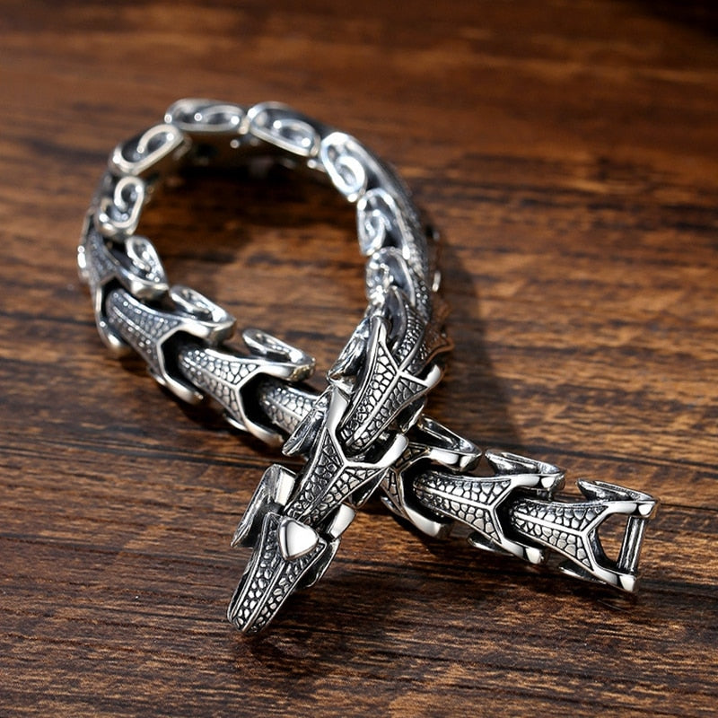 Sterling Silver Dragon Bone pattern bracelet for Men.
