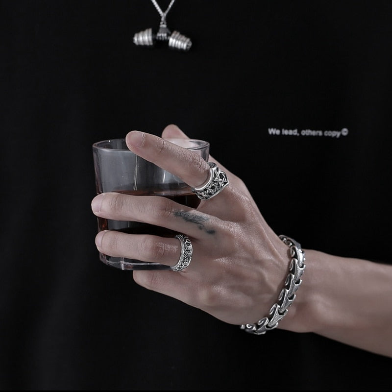Sterling Silver Dragon Bone pattern bracelet for Men.