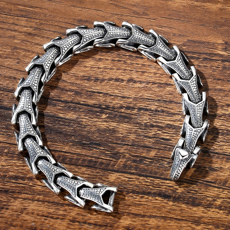 Sterling Silver Dragon Bone pattern bracelet for Men.