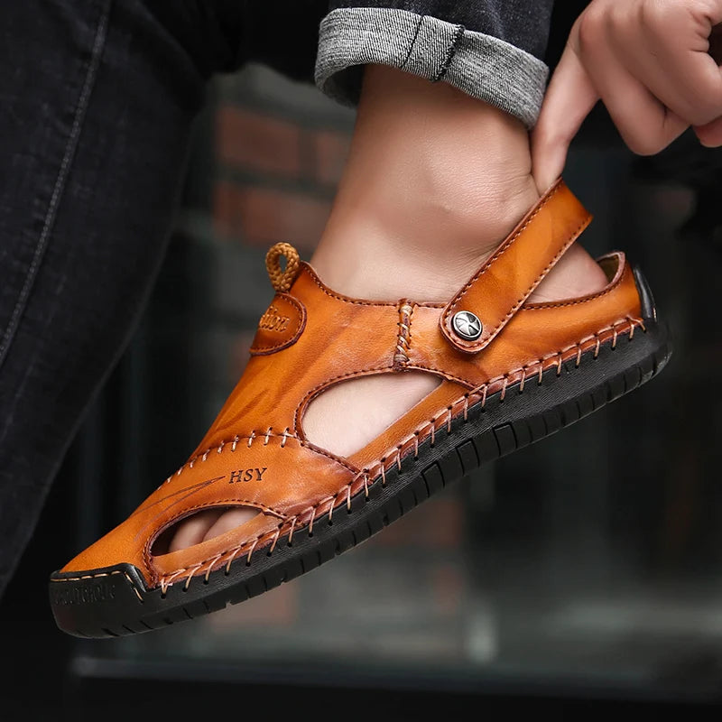 2024 Summer Hollow Leather Shoes Men's Casual Sandals