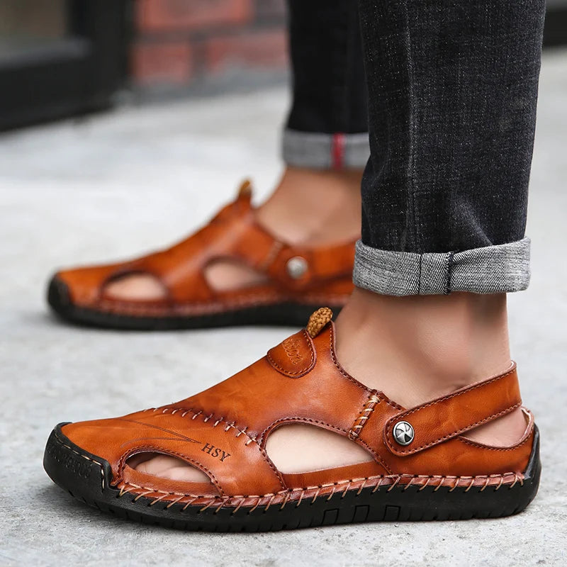 2024 Summer Hollow Leather Shoes Men's Casual Sandals