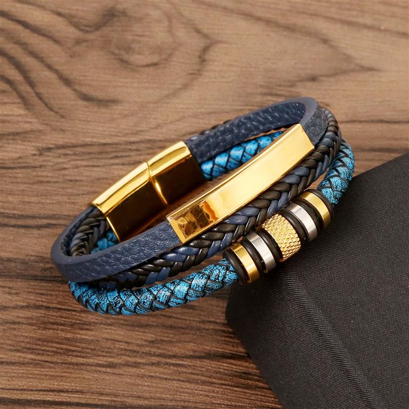 Blue Handwoven Leather Bracelet.