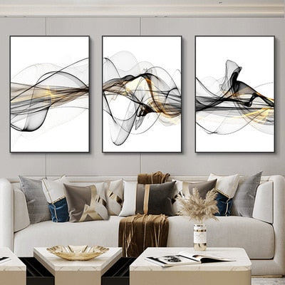 3 Pieces Nordic Luxury Ribbon Abstract Landscape wall Art Canvas.