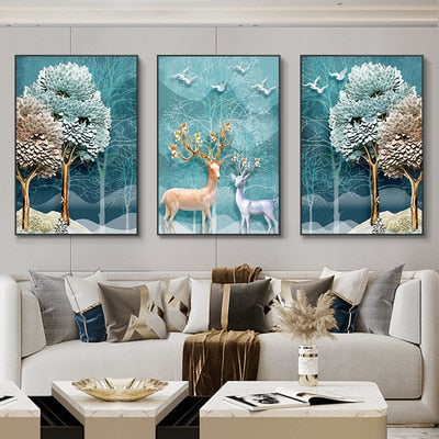 3 Pieces Nordic Luxury Ribbon Abstract Landscape wall Art Canvas.