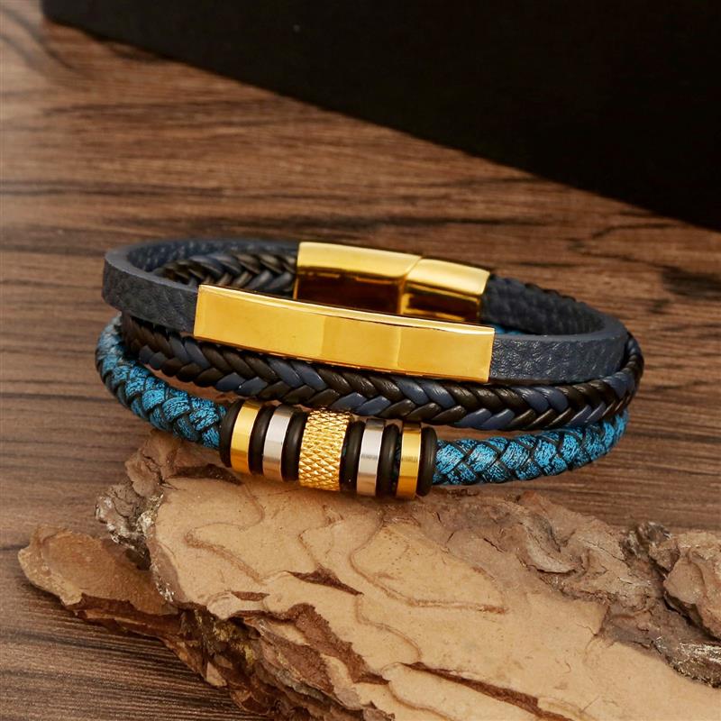 Blue Handwoven Leather Bracelet.