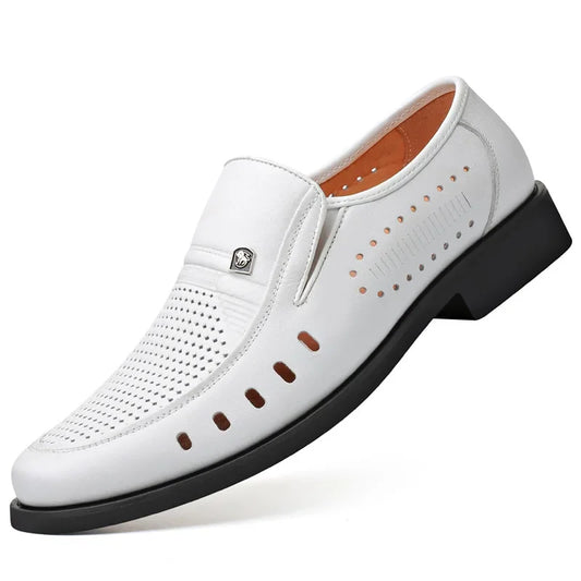 Men's Genuine Leather Brogue Shoes – Breathable Casual Summer Footwear, Black & White
