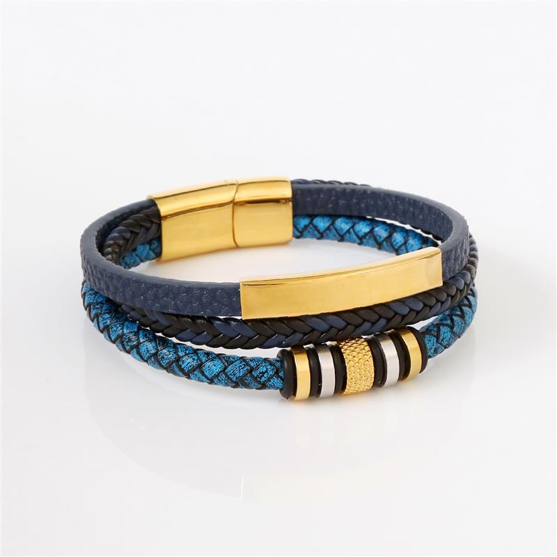 Blue Handwoven Leather Bracelet.