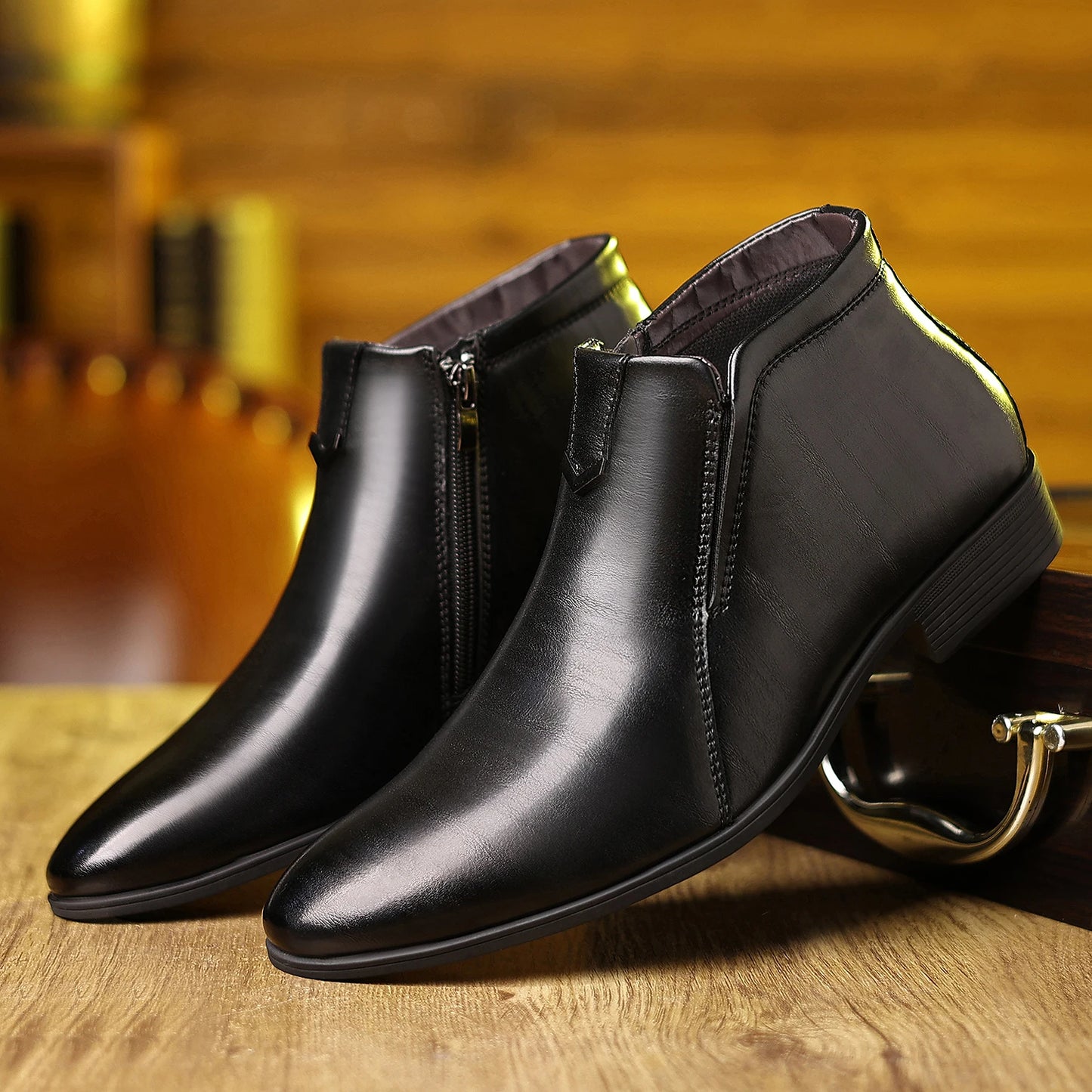 Leather Shoes Mens High Top Chelsea Boots PU Leather Medium Top White Ankle Boots.