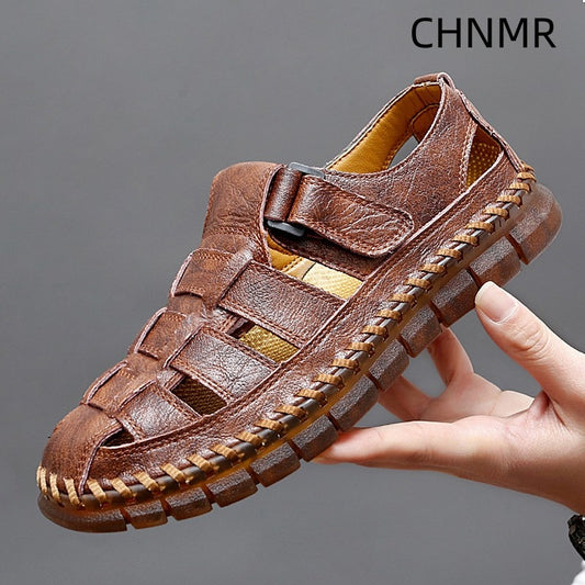 Genuine Leather Sandal for Men Round Toe.